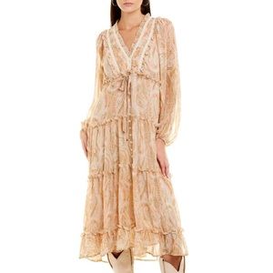 DRESS FORUM PAISLEY LACE TRIM TIERED DRESS size medium